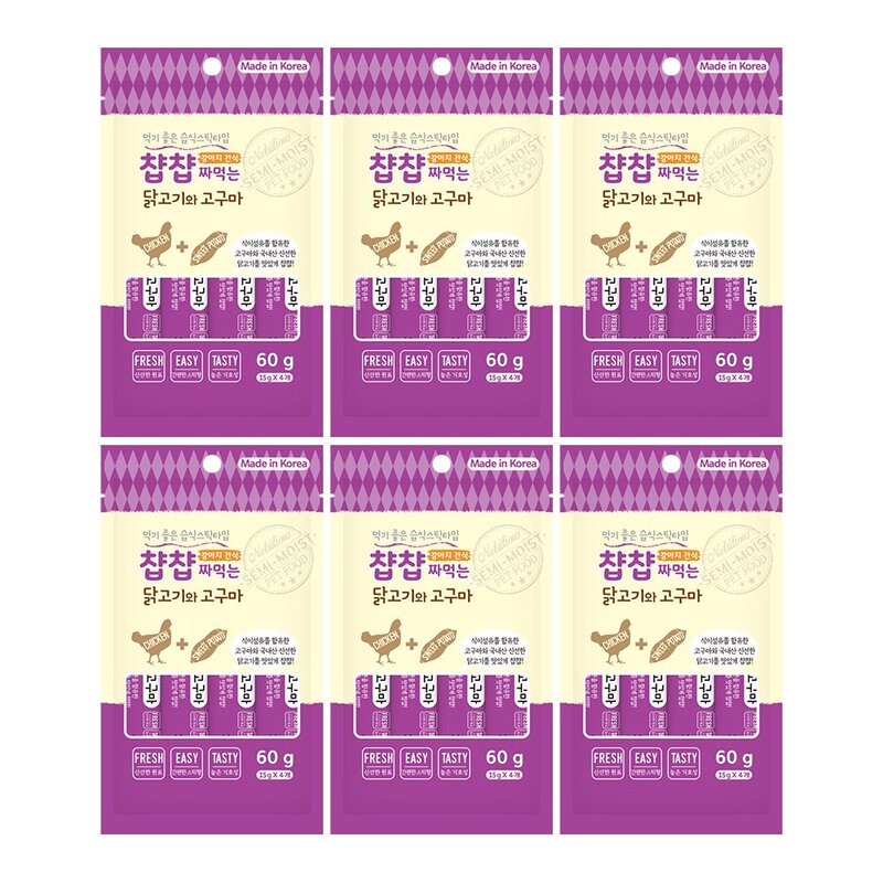 챱챱 짜먹는 닭고기와 고구마 습식간식, 닭고기 + 고구마 혼합맛, 60g, 12개