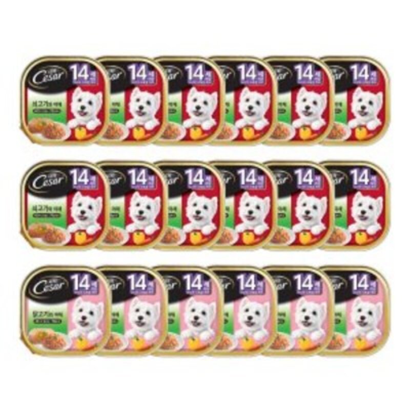 시저 14세 이상 시니어 강아지 주식캔 쇠고기 현미와 야채 100g x 12p + 닭고기 현미와 야채 100g x 6p, 소+닭, 1.8kg, 1세트