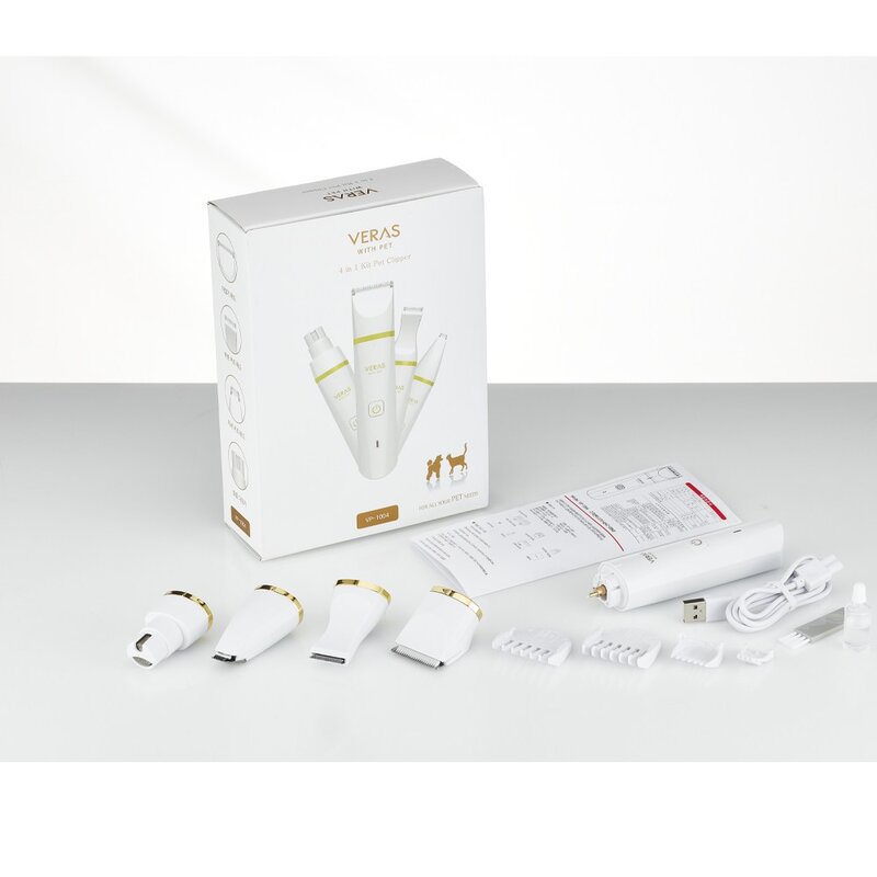 베라스 반려동물 멀티케어 4 in 1 ipx7 방수 이발기 VP-1004, 화이트 + 골드, 1개