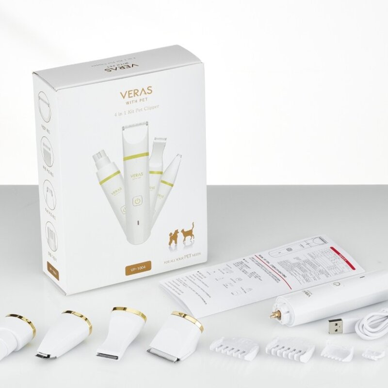 베라스 반려동물 멀티케어 4 in 1 ipx7 방수 이발기 VP-1004, 화이트 + 골드, 1개