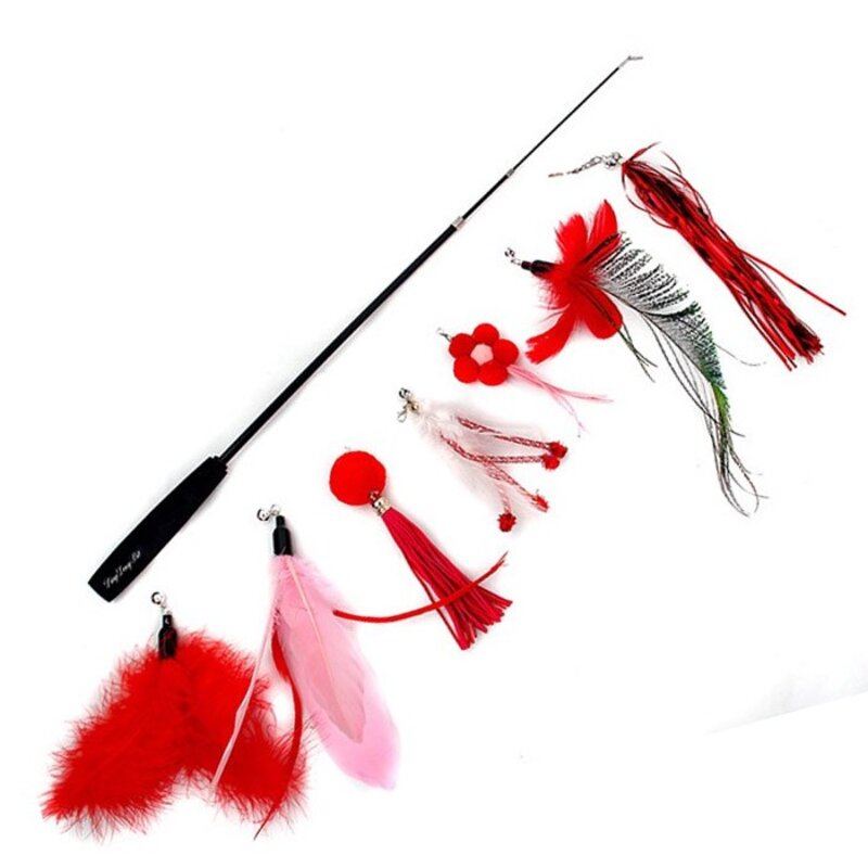 딩동펫 고양이 컬러풀 낚싯대 8종 세트, 그린, 1세트
