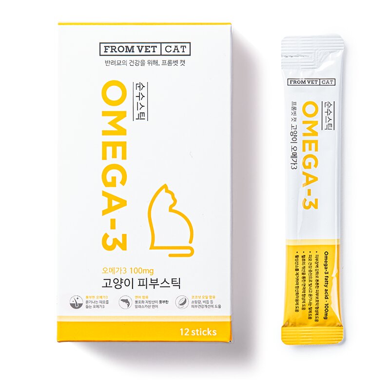 프롬벳 고양이 순수스틱 오메가3 츄르 12g x 12p, 1개, 피부 건강, 연어 + 오메가3 혼합맛