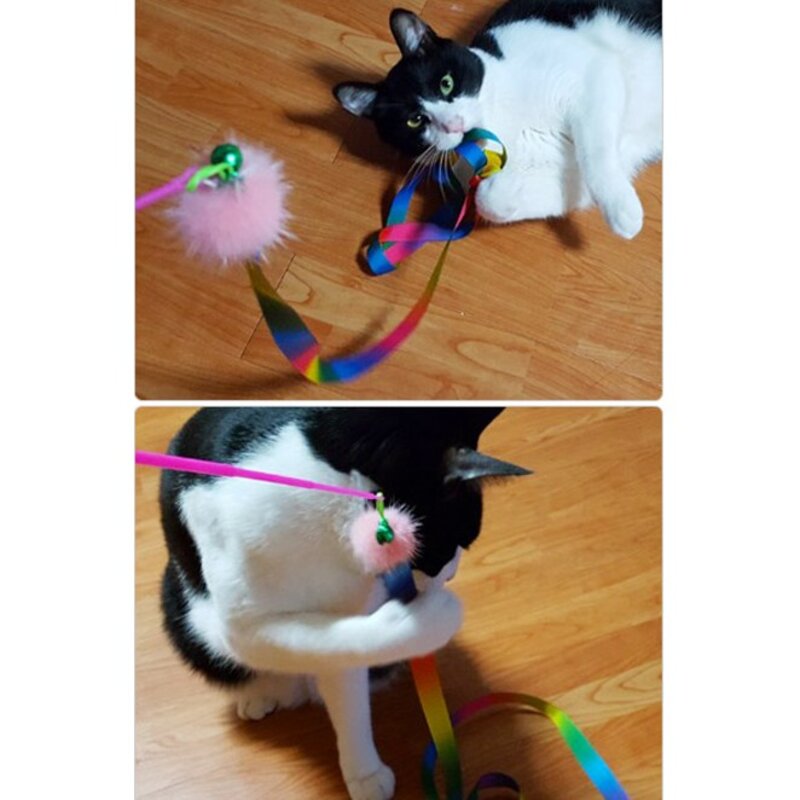 힐링타임 천연밍크 무지개 막대 고양이 장난감 NH-038, 랜덤 발송, 3개
