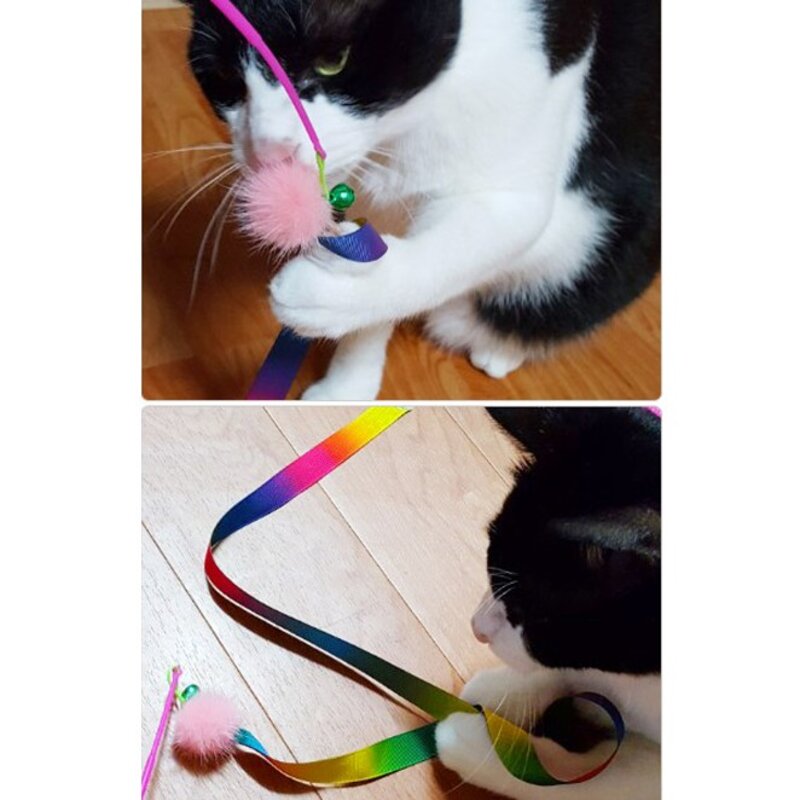 힐링타임 천연밍크 무지개 막대 고양이 장난감 NH-038, 랜덤 발송, 3개