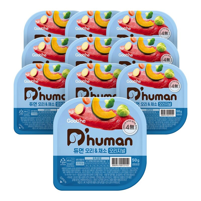 듀먼 전연령용 오리안심 & 채소 오리지널 화식사료 (냉동), 오리, 50g, 10팩