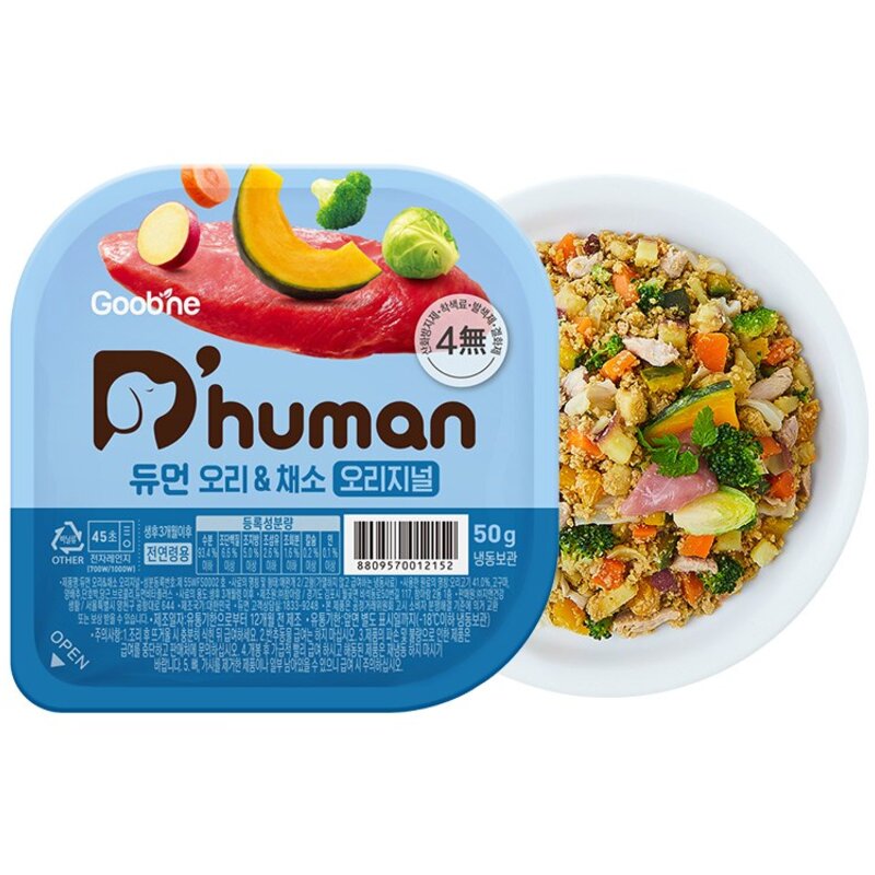 듀먼 전연령용 오리안심 & 채소 오리지널 화식사료 (냉동), 오리, 50g, 10팩