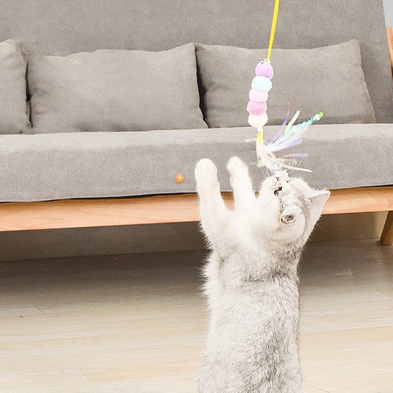 펫츠몬 고양이 플라잉 천장 부착형 모빌 로프 셀프 낚싯대, 잠꼬리 폼폼, 3개