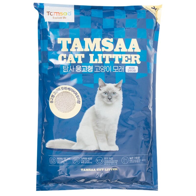탐사 응고형 고양이 모래, 5L, 4팩, 베이비파우더향