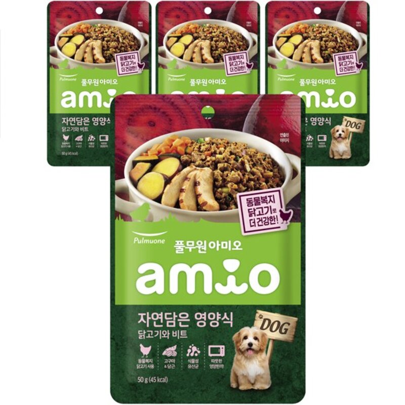 풀무원아미오 강아지 자연담은영양식 닭고기와 비트 습식사료, 닭, 50g, 4개