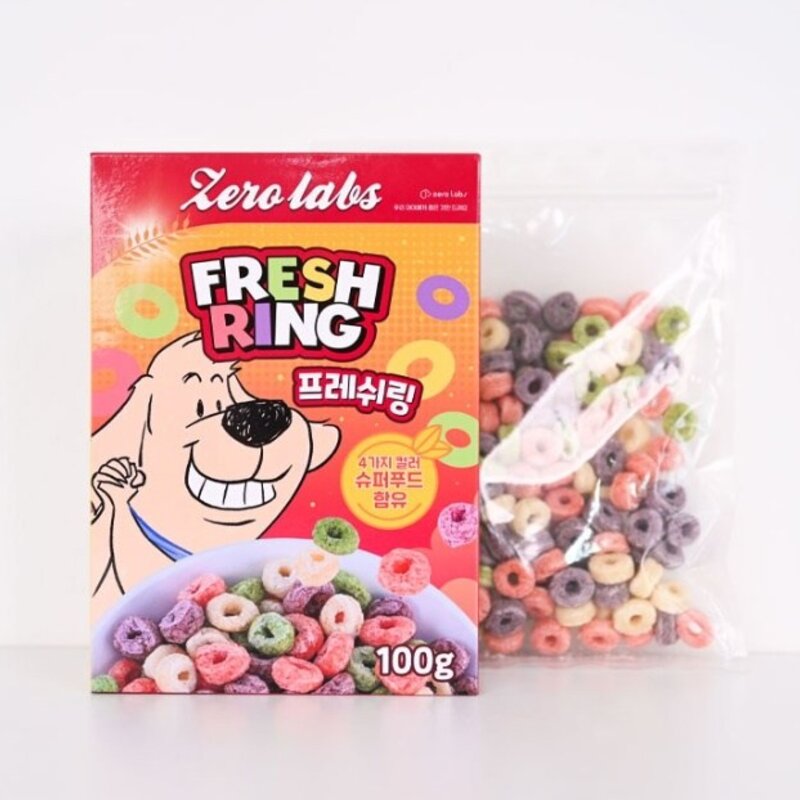 제로랩스 프레쉬링 강아지 시리얼, 블루베리 + 브로콜리 + 단호박 + 연어 혼합맛, 100g, 6개