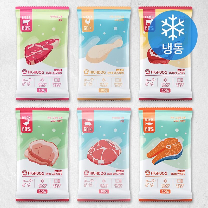 하이독 강아지 냉동 화식사료 버라이어티팩 100g x 6종, 1세트