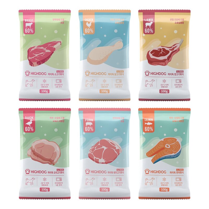 하이독 강아지 냉동 화식사료 버라이어티팩 100g x 6종, 1세트
