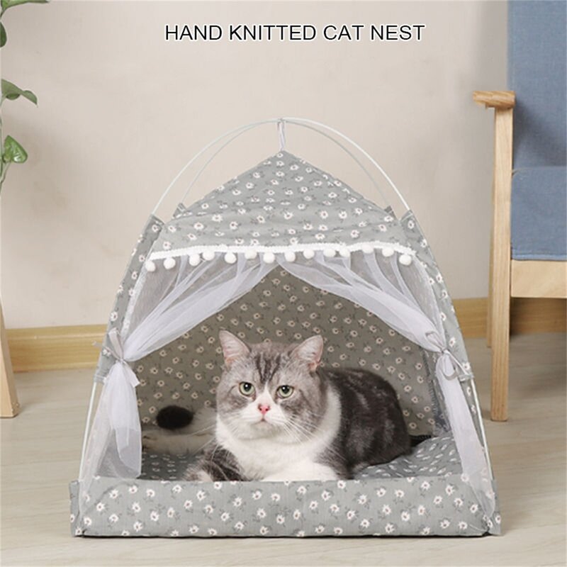 믹스MICS 반려동물 접이식 텐트 침대 고양이 애묘 냥이 강아지 애견 동굴 하우스 방석 펫 1P, 그레이, 1개