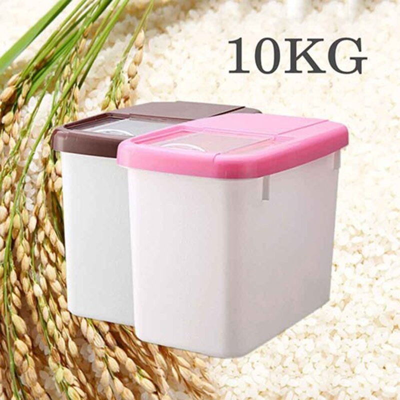 로아 라이스키퍼 쌀통 10kg + 계량컵 잡곡 보관함 플라스틱, 핑크