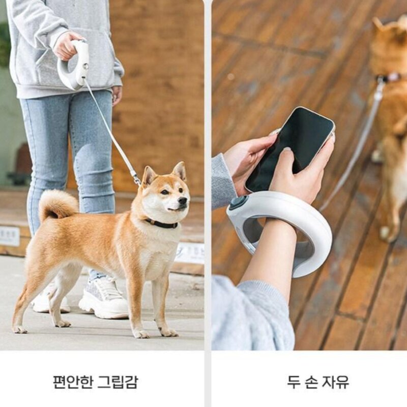 워너픽 핸즈프리 LED 강아지 자동 리드줄 3m, 화이트, 1개