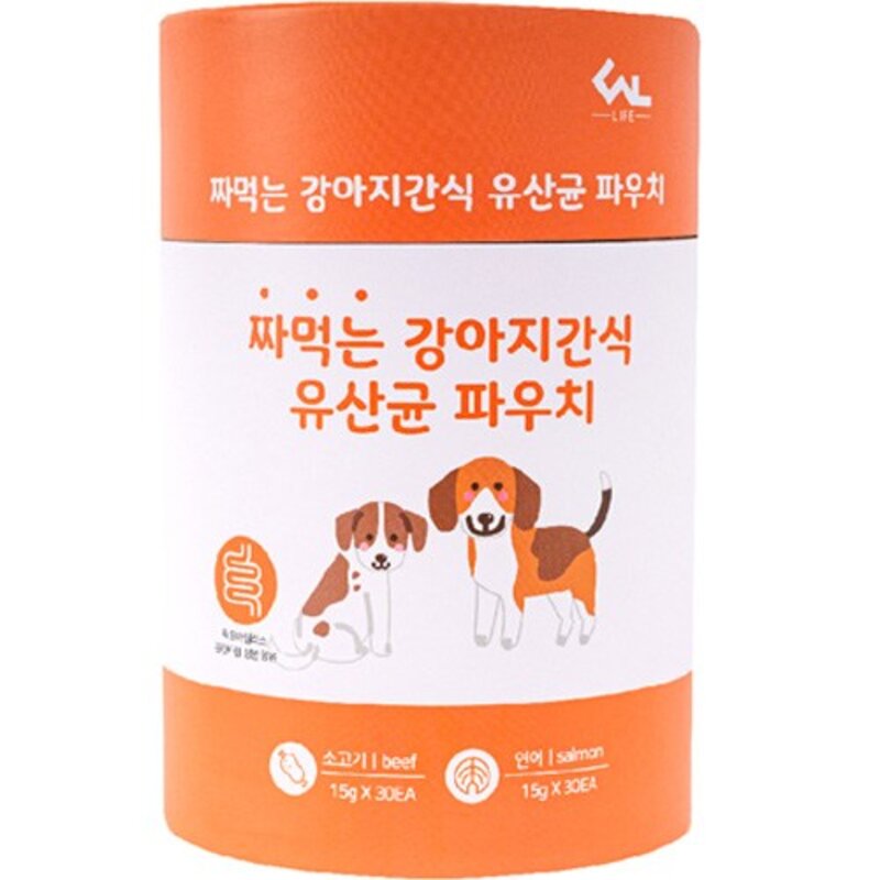 씨엔앨 짜먹는 강아지간식 유산균 파우치 15g 2종 30p + 30p, 닭고기, 연어, 1세트