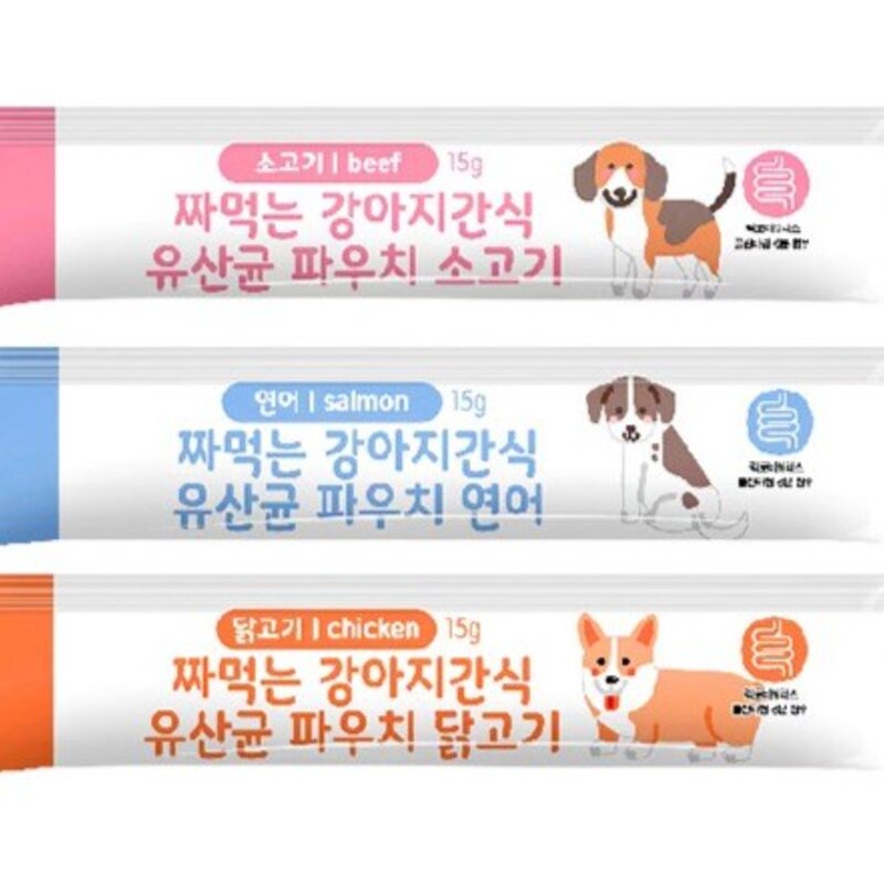 씨엔앨 짜먹는 강아지간식 유산균 파우치 15g 2종 30p + 30p, 닭고기, 연어, 1세트