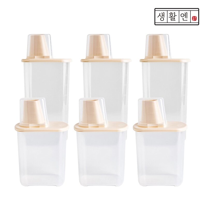 생활엔 착착보관 냉장고도어 사각잡곡통 1L x 3p + 1.5L x 3p 세트, 아이보리