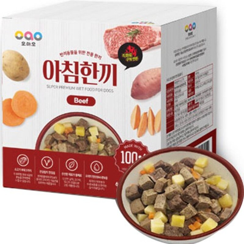 오아오 강아지 전연령용 아침한끼 직화 소고기 습식사료, 소, 1개, 600g