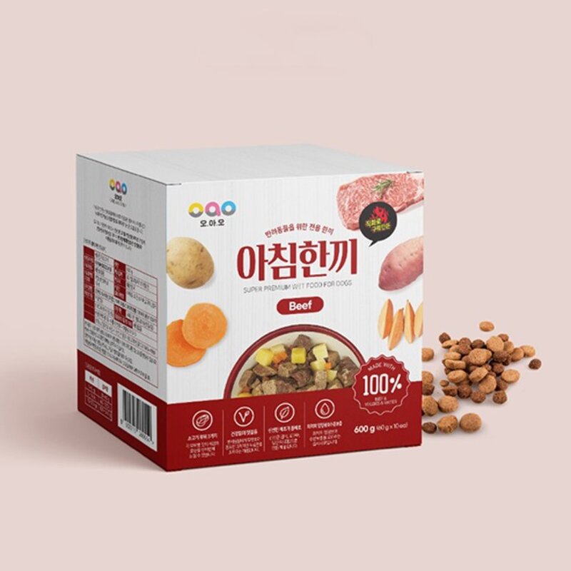 오아오 강아지 전연령용 아침한끼 직화 소고기 습식사료, 소, 1개, 600g
