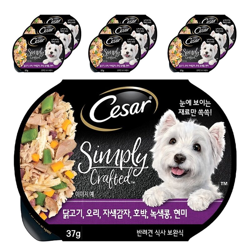 시저 심플리 크래프티드 닭 오리 자색감자 호박 녹색콩 현미 강아지 습식사료, 37g, 10개