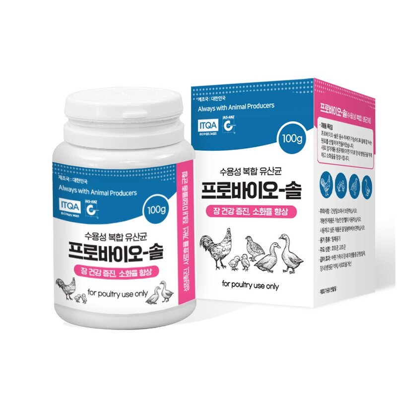 프로바이오-솔 영양제 100g (수용성) 닭 병아리 조류 병원균억제 소화율 향상 생균제, 1개
