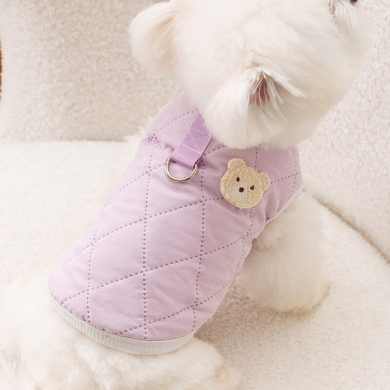 강아지 패딩 겨울옷 누빔 조끼 고양이, 베어패치 패딩조끼 퍼플, 1개