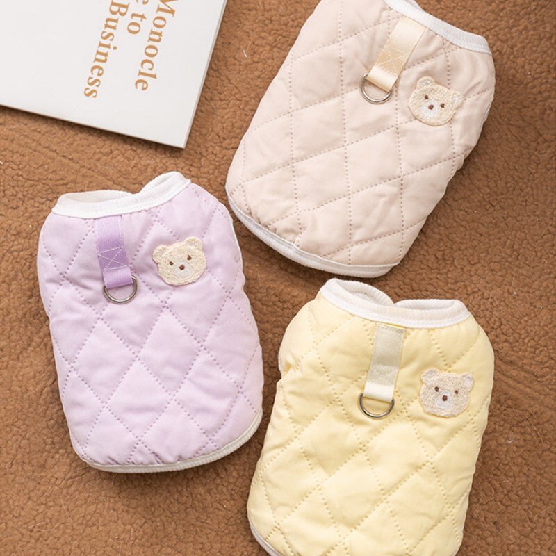 강아지 패딩 겨울옷 누빔 조끼 고양이, 베어패치 패딩조끼 퍼플, 1개