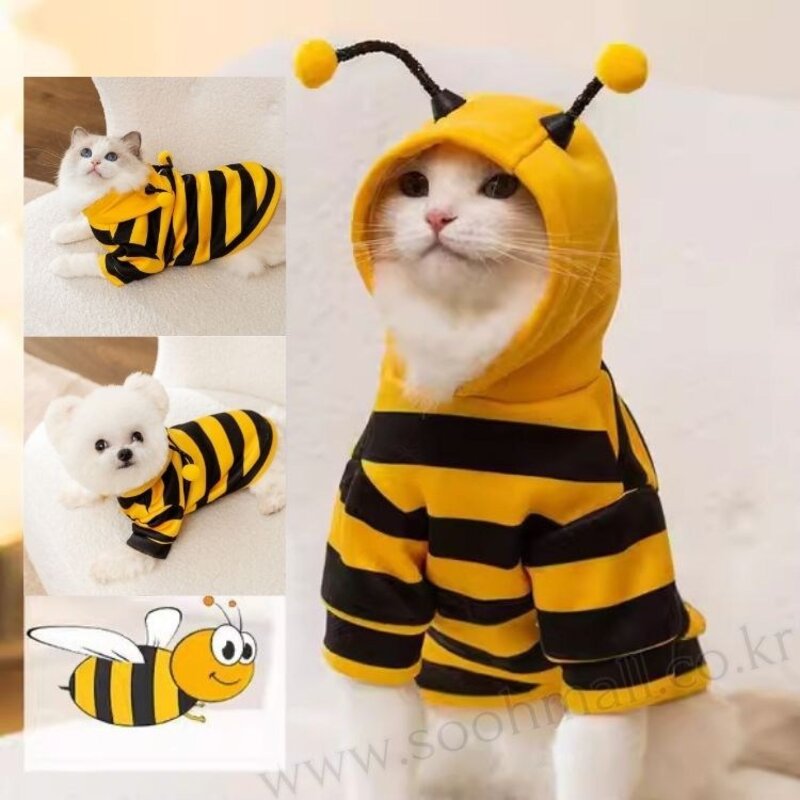Lim401 강아지 고양이 꿀벌옷 후드티 하네스, 1개