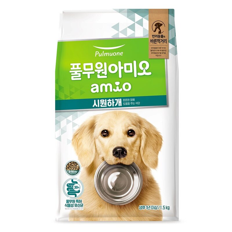 아미오 강아지 전연령용 시원하개 건식사료, 소화기능 개선, 1.5kg, 1개