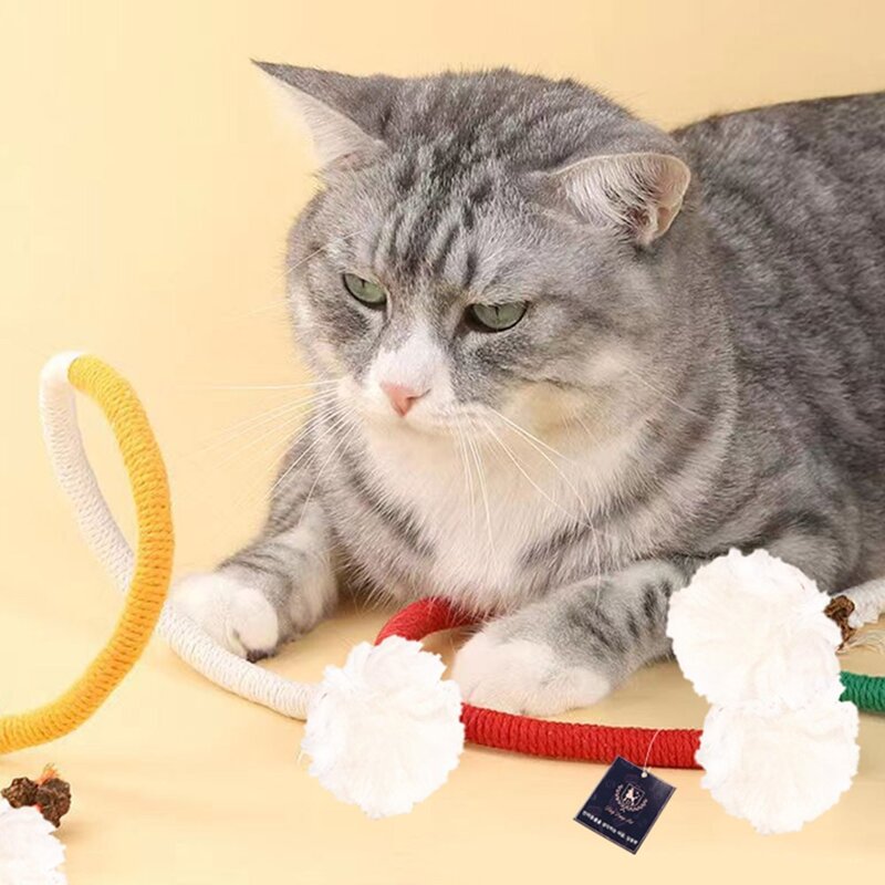 딩동펫 고양이 뽀글이 이갈이 로프 장난감 3종 세트, 오렌지, 퍼플, 신호등, 1세트