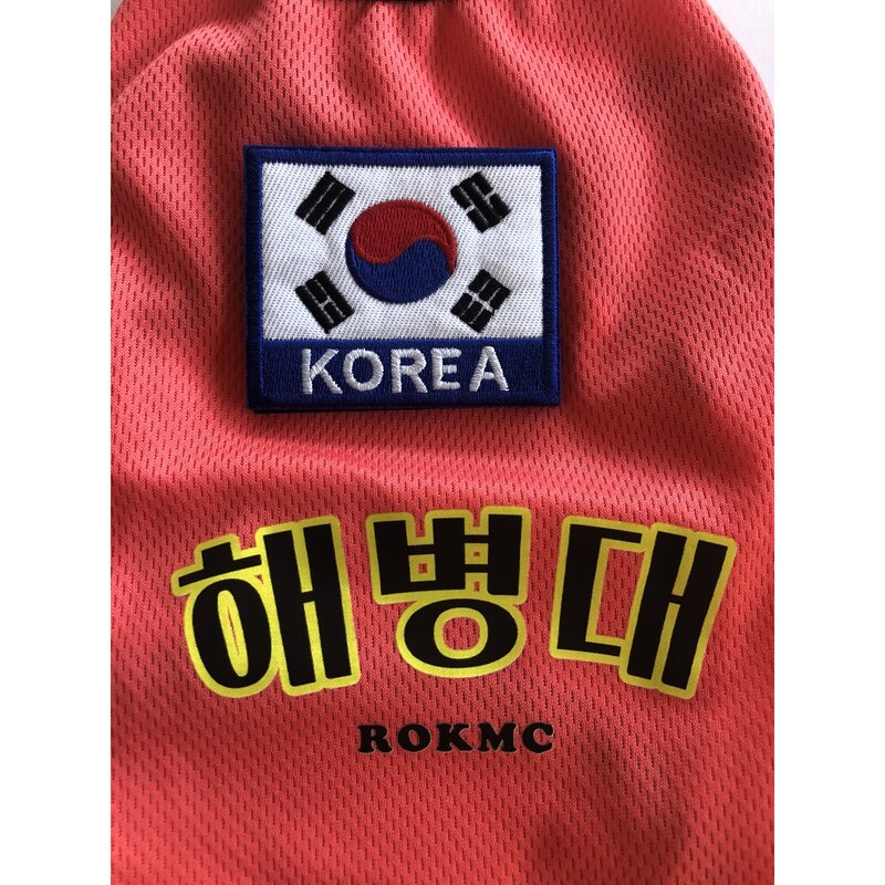 버닝오스 해병대 강아지 티셔츠 쿨링 메쉬 반려동물 옷, 레드, 1개