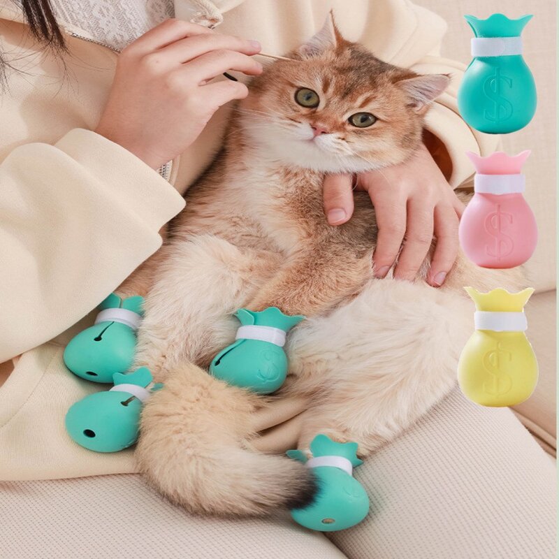 고양이 샤워 목욕 할큄 방지 보호 신발 장갑 부츠 4p 세트, 핑크 4p, 4개