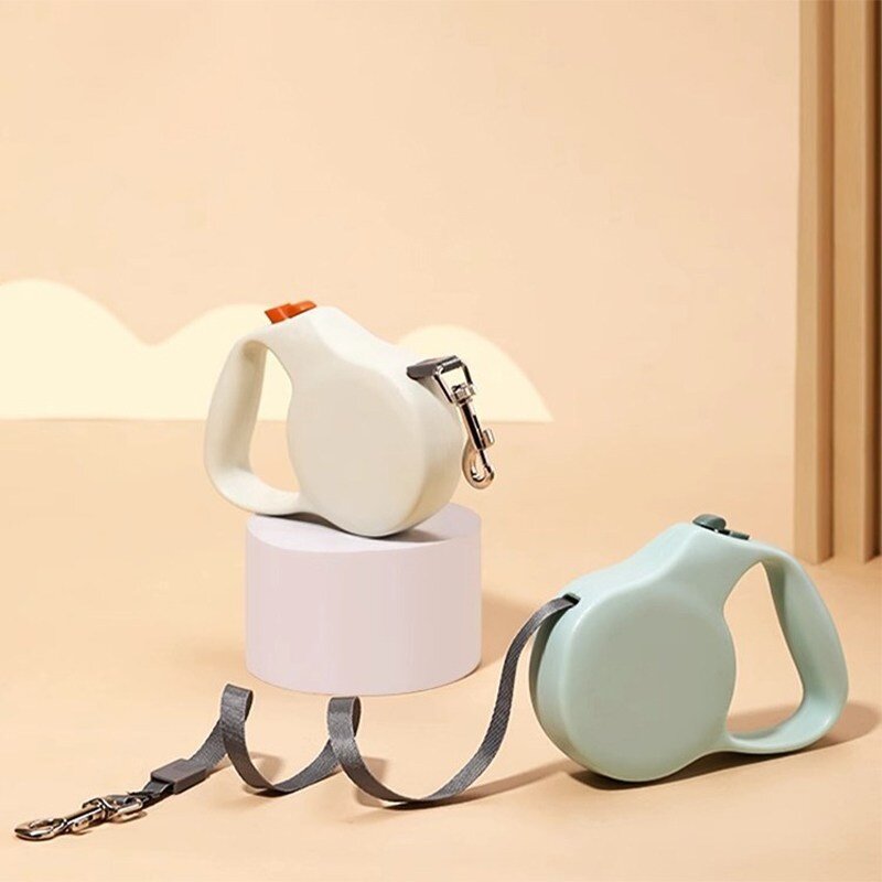 요런개 강아지 클래식 자동 리드줄, 화이트, 1개