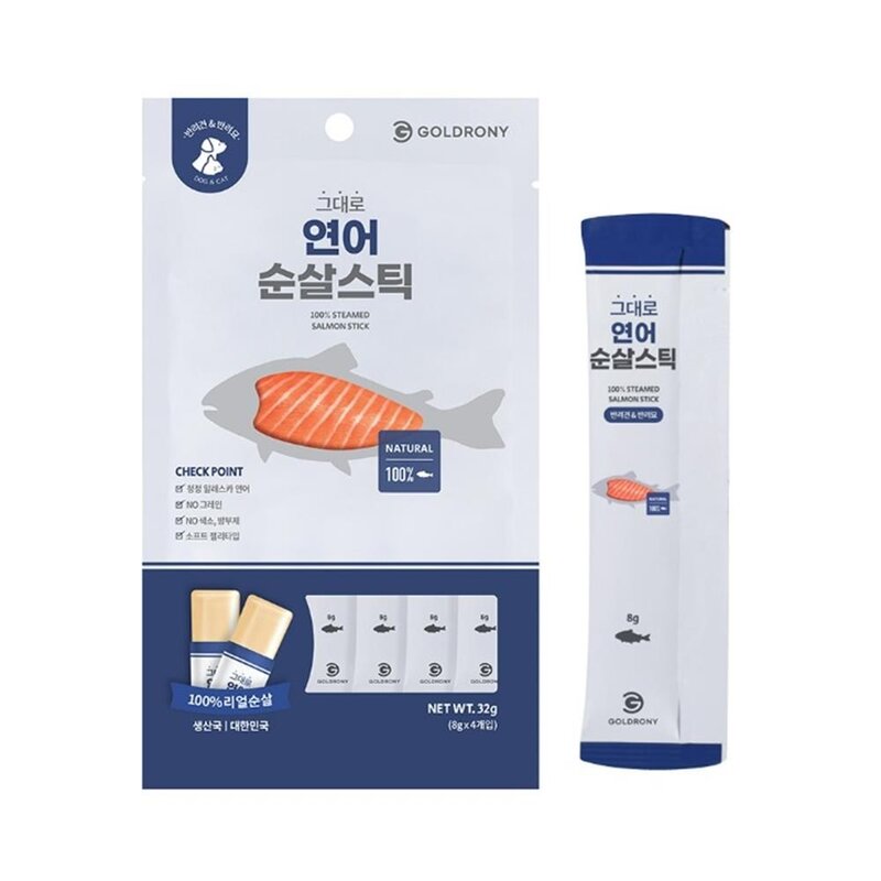 부드러운 강아지간식 노령견 짜먹는 연어 스틱 8EA 애견 파우치, 240g