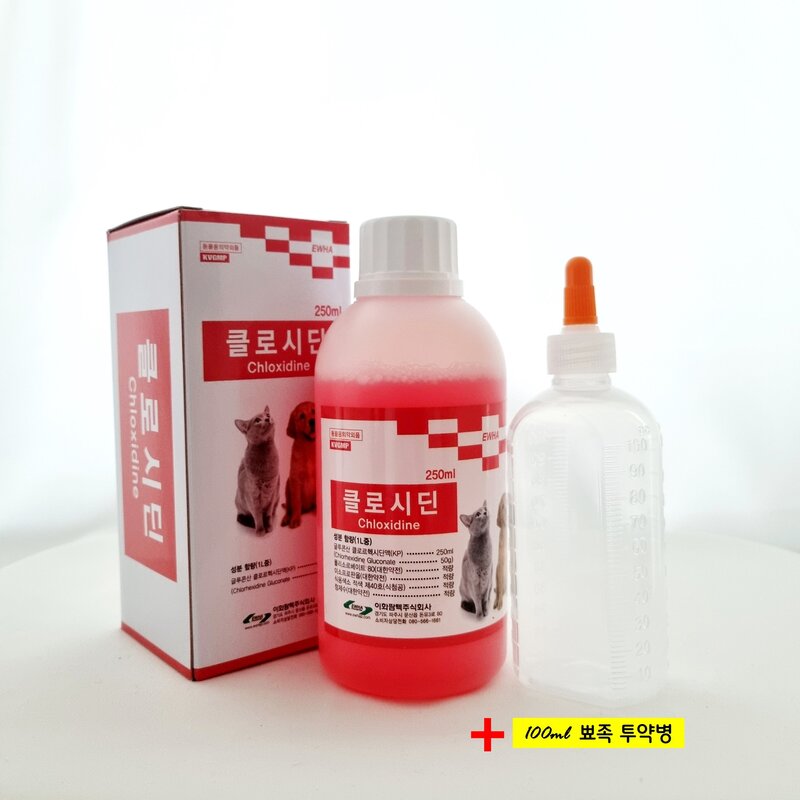 클로시딘 250ml+(100ml 투약병) 고양이 링웜 턱드름 강아지 피부 소독약 알파헥시딘, 투약병 불포함, 1개