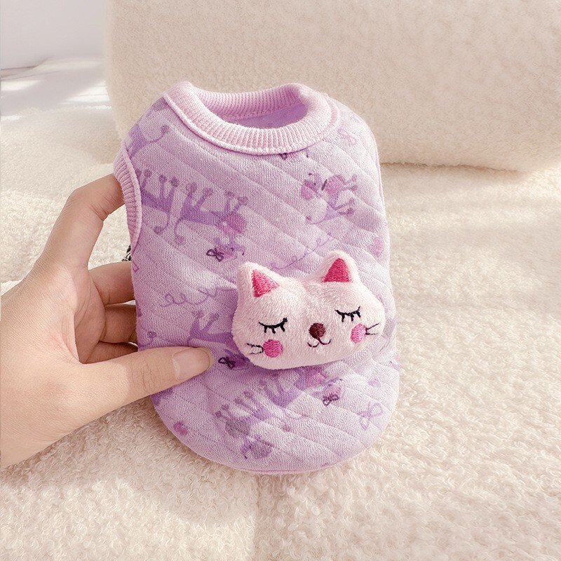 새끼 고양이 옷 작은 테디 강아지 작은 몸 찻잔 개 우유 개 우유 고양이 2 한 달 새끼 고양이 가을과 겨울 조끼, 파우더 토끼, XXS-[권장 1kg 이내], 1개