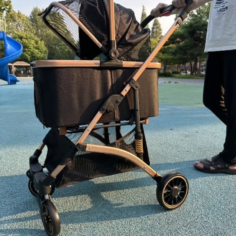 쿠가미 디럭스 탈부착 원터치 접이식 애완 유모차, 블랙, 1개