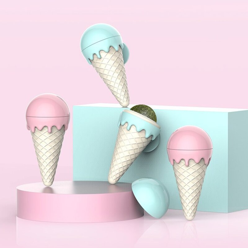 딩동펫 고양이 아이스크림 캣닢 민트볼 장난감 2종 세트, 블루, 핑크, 1세트