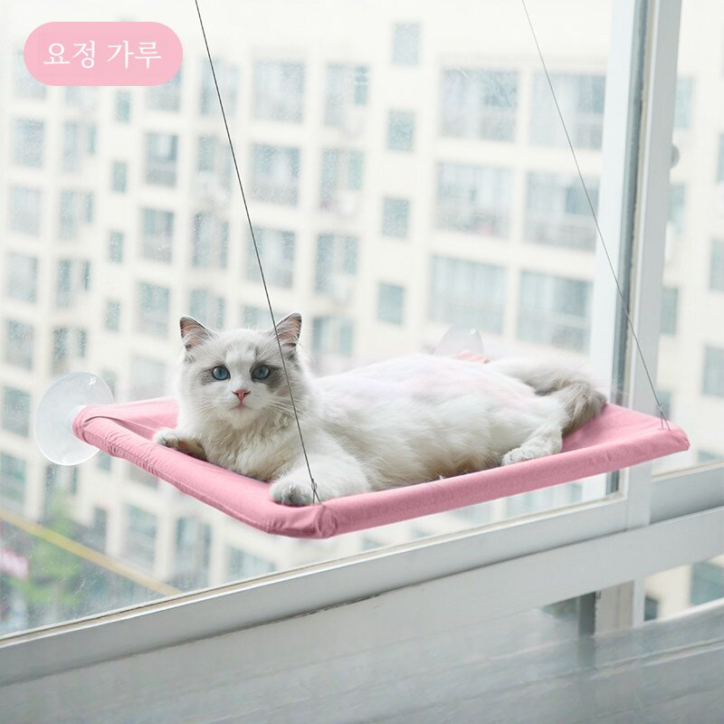 GFHBG 애견용품 빨판 고양이 해먹 사계절 공용 고양이 해먹 탈부착 세탁 가능 핑크 그레이, 핑크색, 1개