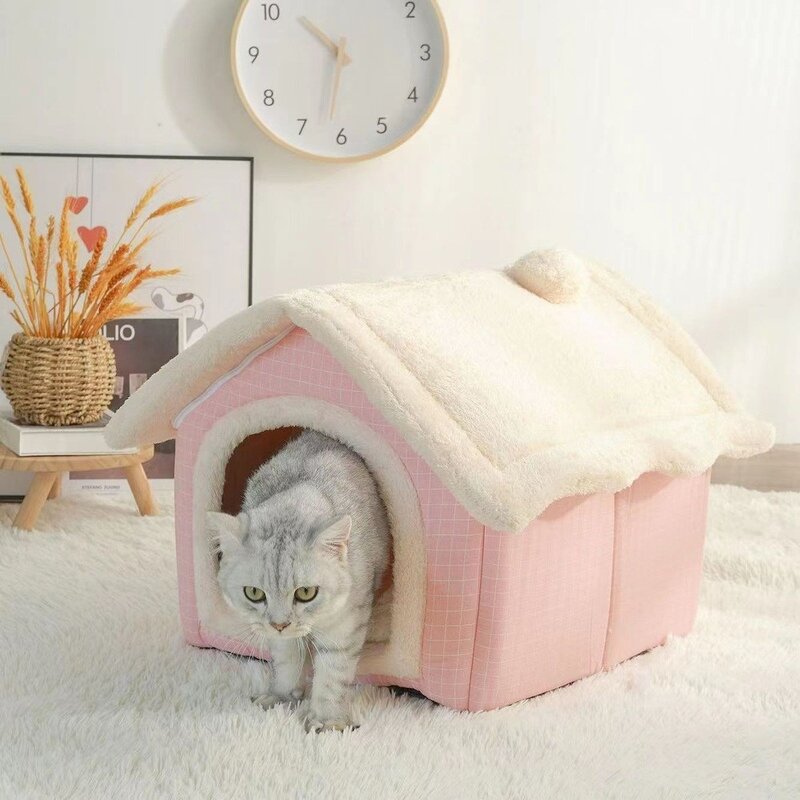 겨울 고양이 둥지 강아지 집 사계절 범용 애완동물 하우스, 그레이+매트 대형