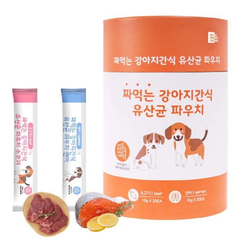 마마쇼 짜먹는 대용량 강아지 파우치 간식 15g 60개입 소고기+연어