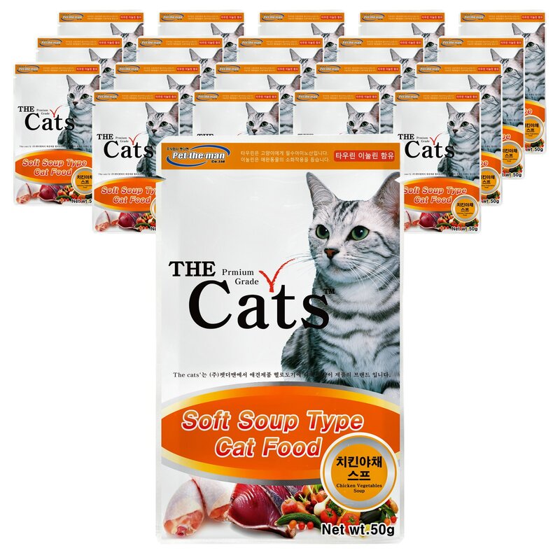 더캣츠 소프트 스프 타입 고양이 간식 파우치, 혼합맛(치킨/연어), 50g, 20개