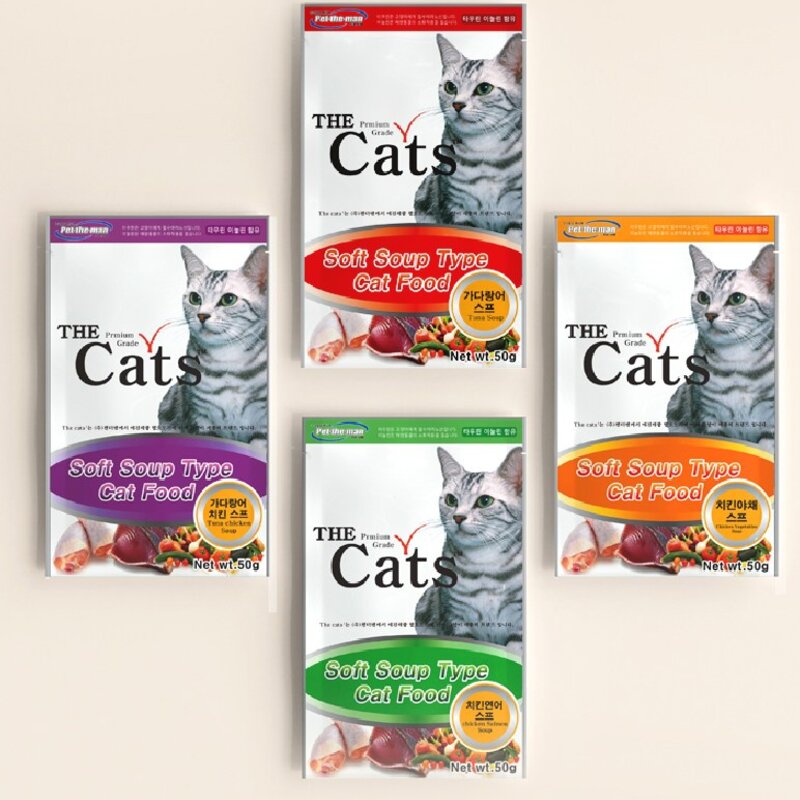 더캣츠 소프트 스프 타입 고양이 간식 파우치, 혼합맛(치킨/연어), 50g, 20개