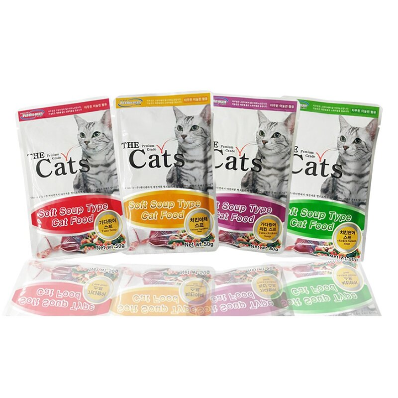 더캣츠 소프트 스프 타입 고양이 간식 파우치, 혼합맛(치킨/연어), 50g, 20개