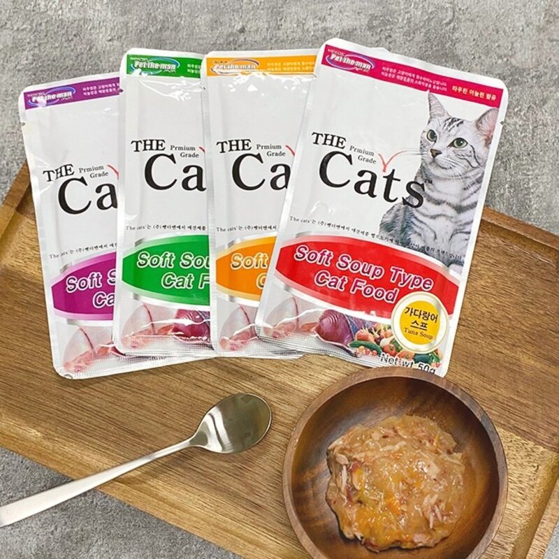 더캣츠 소프트 스프 타입 고양이 간식 파우치, 혼합맛(치킨/연어), 50g, 20개