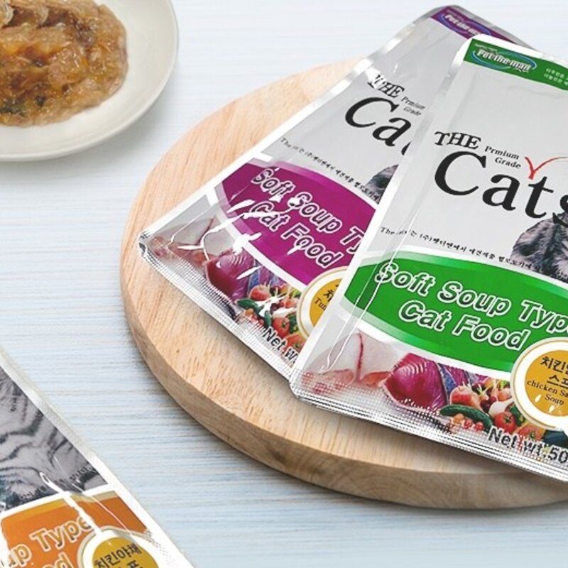 더캣츠 소프트 스프 타입 고양이 간식 파우치, 혼합맛(치킨/연어), 50g, 20개