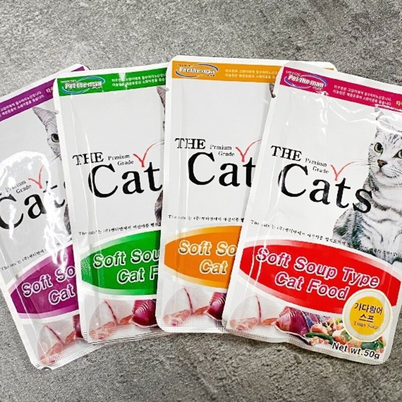 더캣츠 소프트 스프 타입 고양이 간식 파우치, 혼합맛(치킨/연어), 50g, 20개