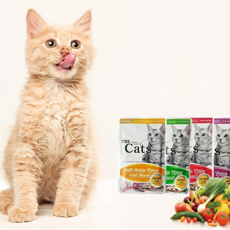 더캣츠 소프트 스프 타입 고양이 간식 파우치, 혼합맛(치킨/연어), 50g, 20개