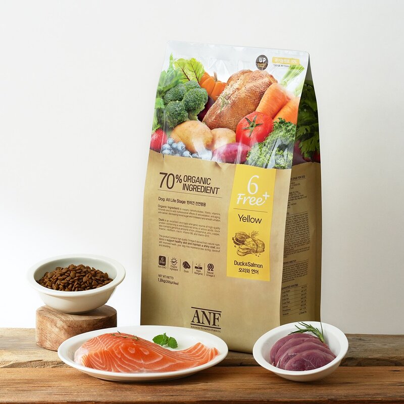 ANF 전연령 독 식스프리 플러스 옐로우 건식사료, 오리고기+연어, 1.8kg, 1개